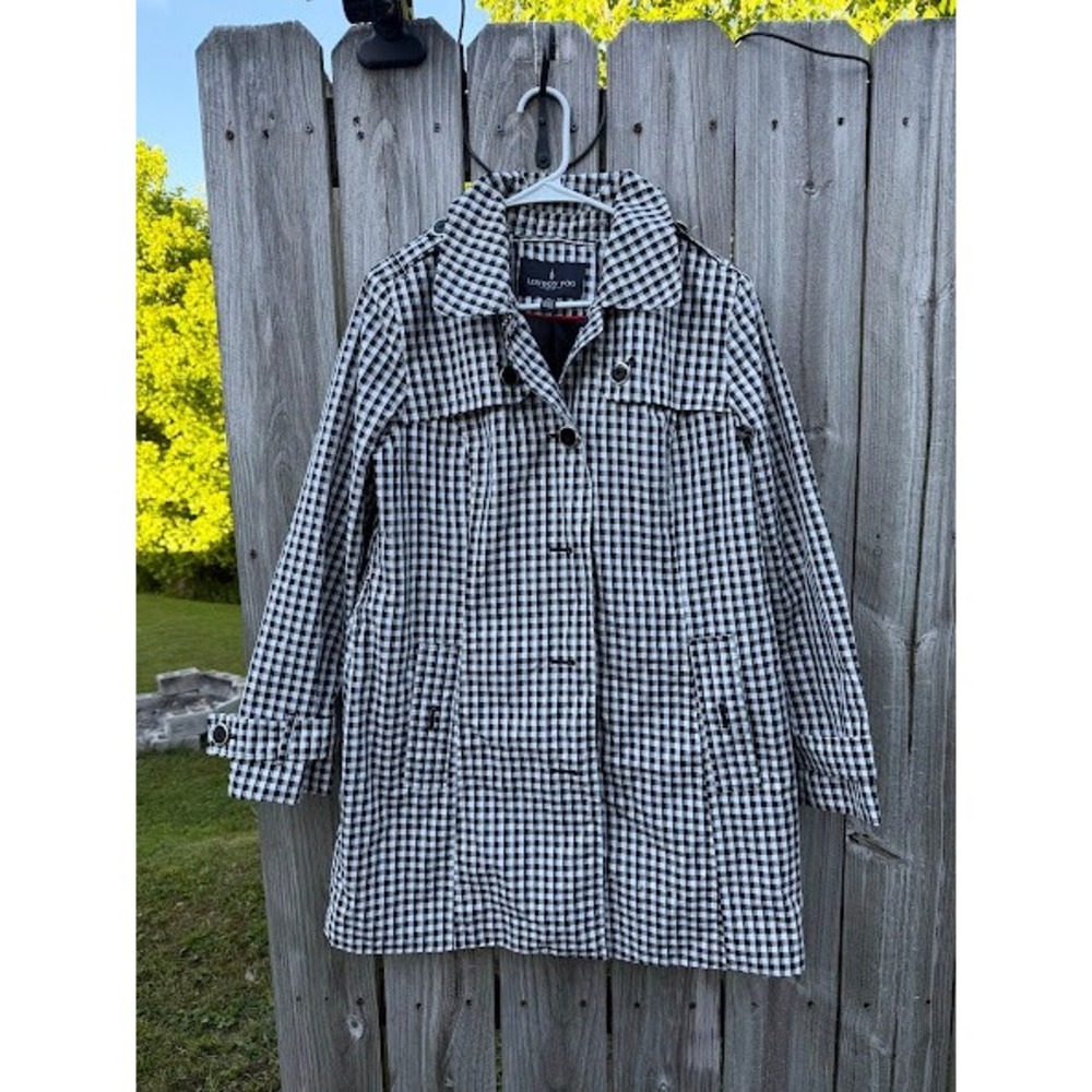 Gingham Plaid London Fog Trench Coat Women PL Black White